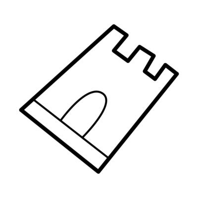 Sandbox mold in the shape of a castle in black outline. Clip art for your projects.