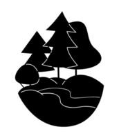 A landscape with trees and river in black and white colors. Clip art for your projects. vector