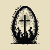 Easter Egg Silhouette with Bunny Cross and Floral Eclipse Design vector