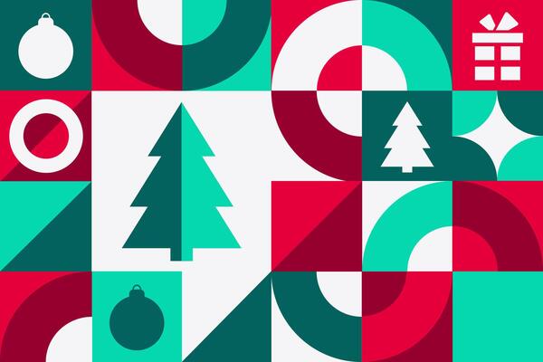 Merry Christmas and Happy New Year. Seamless geometric pattern. Template for background, banner, card, poster.