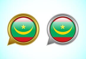 Mauritania flag speech bubble. Speaking flag icon in gold and silver color vector