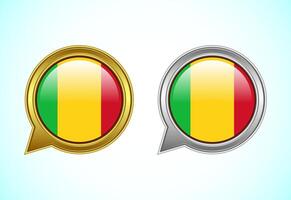 Mali flag speech bubble. Speaking flag icon in gold and silver color vector