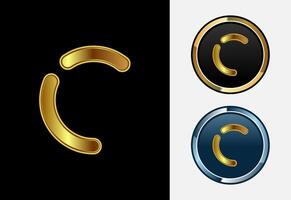 Futuristic alphabet C in gold color style. Graphic alphabet symbol for corporate business identity vector