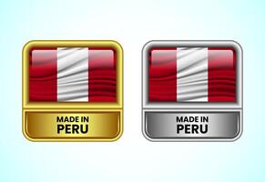 Made in Peru label icon in gold and silver color. Flag icon set for business vector