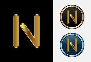 Futuristic alphabet N in gold color style. Graphic alphabet symbol for corporate business identity vector