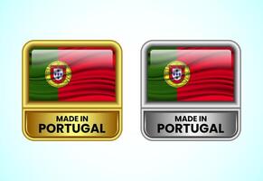 Made in Portugal label icon in gold and silver color. Flag icon set for business vector