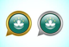 Macau flag speech bubble. Speaking flag icon in gold and silver color vector