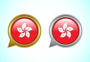 Hong Kong flag speech bubble. Speaking flag icon in gold and silver color vector