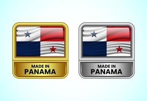 Made in Panama label icon in gold and silver color. Flag icon set for business vector