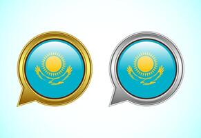 Kazakhstan flag speech bubble. Speaking flag icon in gold and silver color vector
