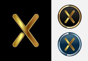 Futuristic alphabet X in gold color style. Graphic alphabet symbol for corporate business identity vector