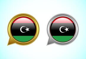Libya flag speech bubble. Speaking flag icon in gold and silver color vector