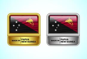 Made in Papua New Guinea label icon in gold and silver color. Flag icon set for business vector