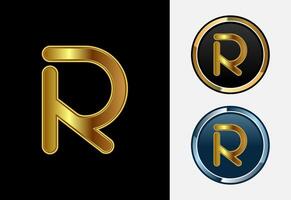 Futuristic alphabet R in gold color style. Graphic alphabet symbol for corporate business identity vector