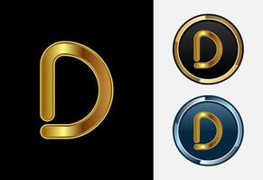 Futuristic alphabet D in gold color style. Graphic alphabet symbol for corporate business identity vector