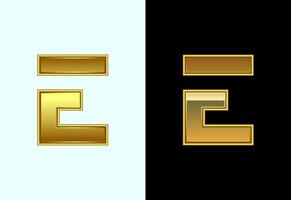 Initial alphabet E in gold color style. Graphic alphabet symbol for corporate business identity vector