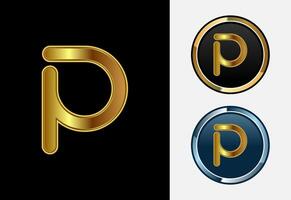 Futuristic alphabet P in gold color style. Graphic alphabet symbol for corporate business identity vector
