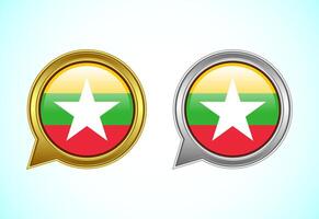 Myanmar flag speech bubble. Speaking flag icon in gold and silver color vector
