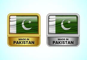 Made in Pakistan label icon in gold and silver color. Flag icon set for business vector
