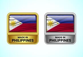 Made in Philippines label icon in gold and silver color. Flag icon set for business vector