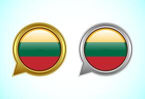 Lithuania flag speech bubble. Speaking flag icon in gold and silver color vector