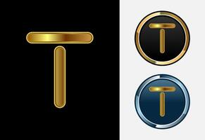 Futuristic alphabet T in gold color style. Graphic alphabet symbol for corporate business identity vector