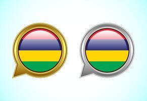 Mauritius flag speech bubble. Speaking flag icon in gold and silver color vector