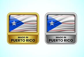 Made in Puerto Rico label icon in gold and silver color. Flag icon set for business vector