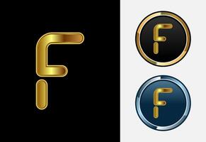 Futuristic alphabet F in gold color style. Graphic alphabet symbol for corporate business identity vector