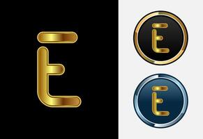 Futuristic alphabet E in gold color style. Graphic alphabet symbol for corporate business identity vector