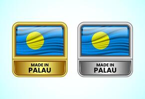 Made in Palau label icon in gold and silver color. Flag icon set for business vector