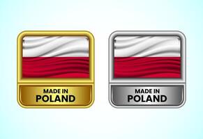 Made in Poland label icon in gold and silver color. Flag icon set for business vector