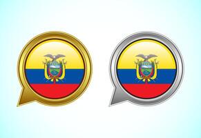 Ecuador flag speech bubble. Speaking flag icon in gold and silver color vector