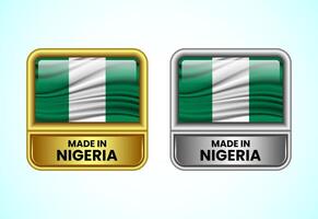 Made in Nigeria label icon in gold and silver color. Flag icon set for business vector