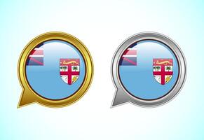 Fiji flag speech bubble. Speaking flag icon in gold and silver color vector