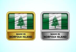 Made in Norfolk Island label icon in gold and silver color. Flag icon set for business vector