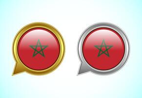 Morocco flag speech bubble. Speaking flag icon in gold and silver color vector