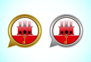 Gibraltar flag speech bubble. Speaking flag icon in gold and silver color vector