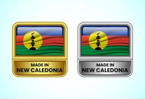 Made in New Caledonia label icon in gold and silver color. Flag icon set for business vector