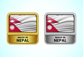 Made in Nepal label icon in gold and silver color. Flag icon set for business vector