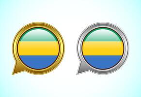 Gabon flag speech bubble. Speaking flag icon in gold and silver color vector