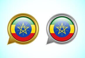 Ethiopia flag speech bubble. Speaking flag icon in gold and silver color vector