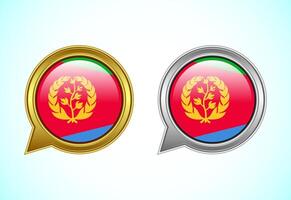Eritrea flag speech bubble. Speaking flag icon in gold and silver color vector