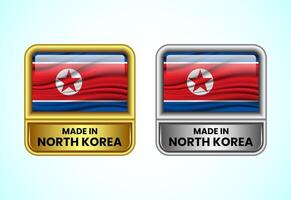 Made in North Korea label icon in gold and silver color. Flag icon set for business vector