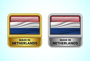 Made in Netherlands label icon in gold and silver color. Flag icon set for business vector