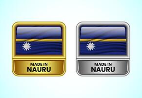 Made in Nauru label icon in gold and silver color. Flag icon set for business vector