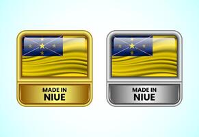 Made in Niue label icon in gold and silver color. Flag icon set for business vector