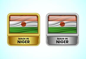 Made in Niger label icon in gold and silver color. Flag icon set for business vector