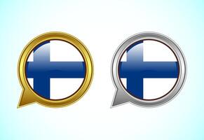 Finland flag speech bubble. Speaking flag icon in gold and silver color vector