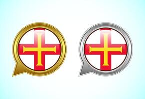 Guernsey flag speech bubble. Speaking flag icon in gold and silver color vector